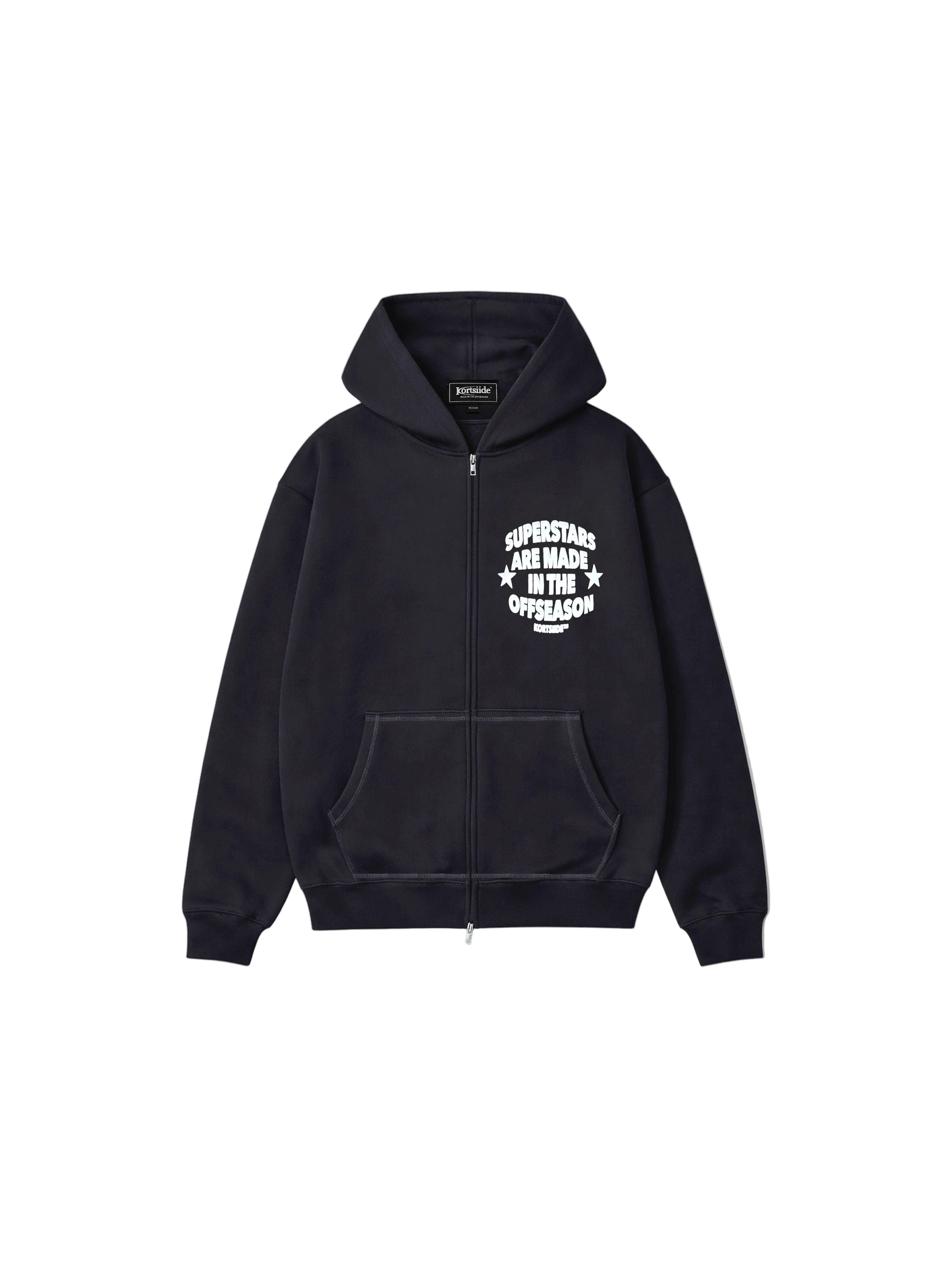 Front view of kortsiide Superstar Charcoal Grey Zipper Hoodie